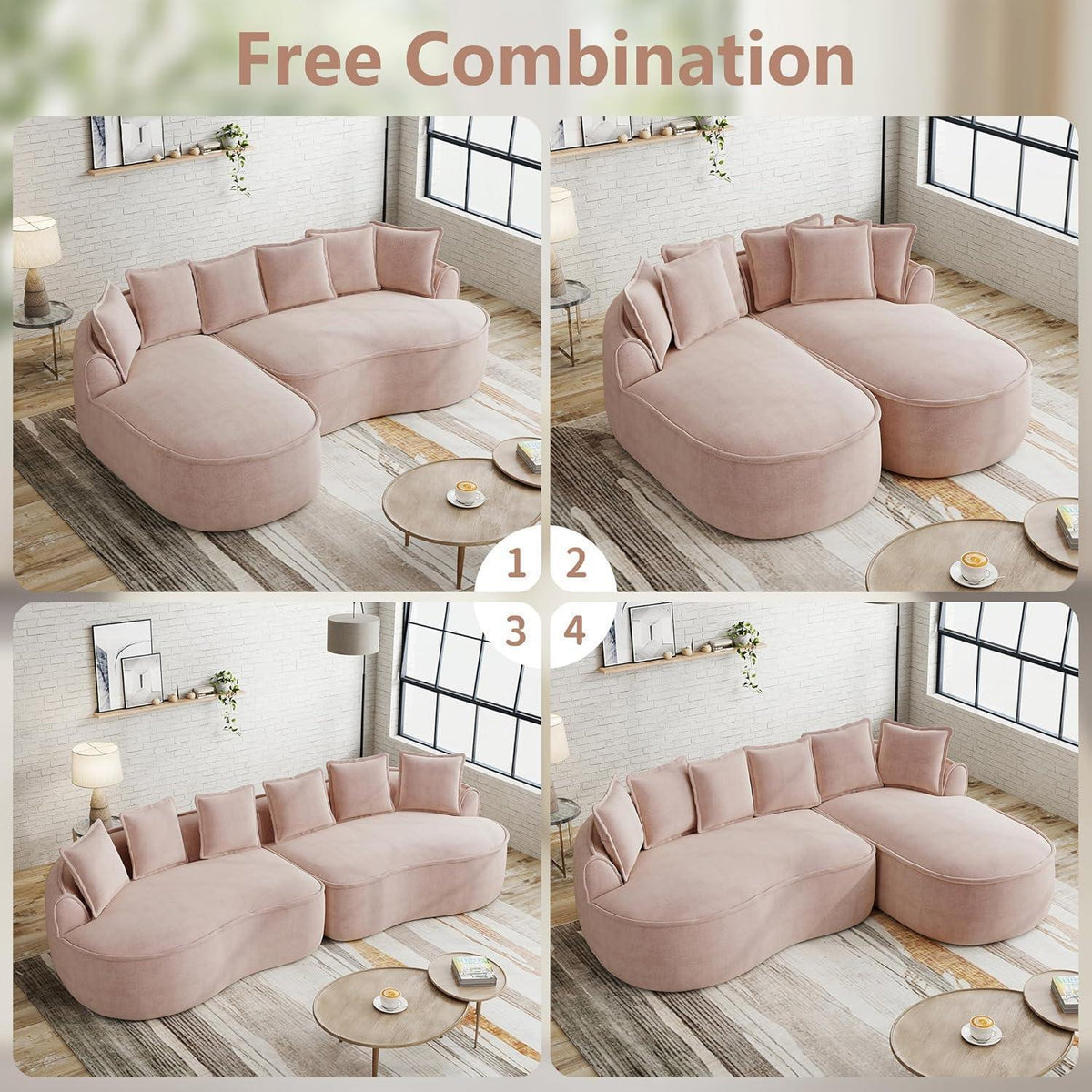 Modulares Chenille Sofa L-Form mit Chaiselongue – Hellbraun