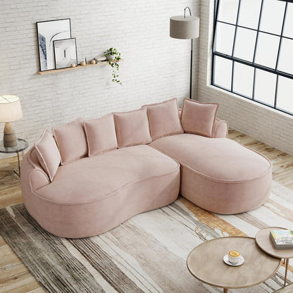 Modulares Chenille Sofa L-Form mit Chaiselongue & Kissen Rosa