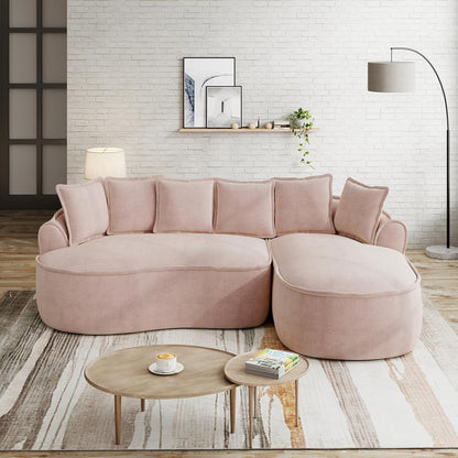 Modulares Chenille Sofa L-Form mit Chaiselongue & Kissen Rosa