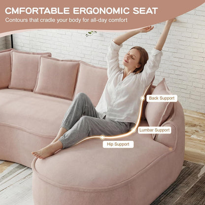 Modulares Chenille Sofa L-Form mit Chaiselongue & Kissen Rosa