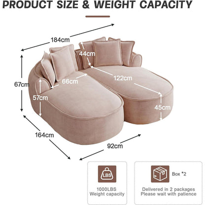 Modulares Chenille-Sofa 2-Sitzer mit Chaiselongue – Rosa