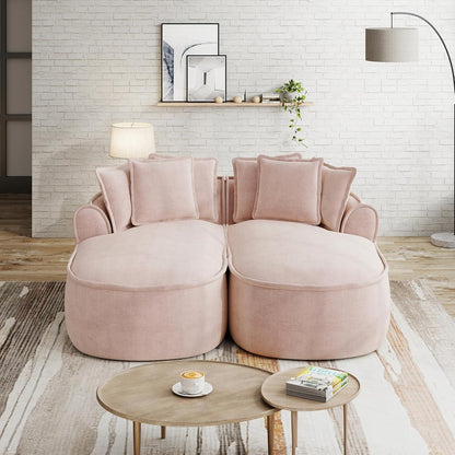 Modulares Chenille-Sofa 2-Sitzer mit Chaiselongue – Rosa