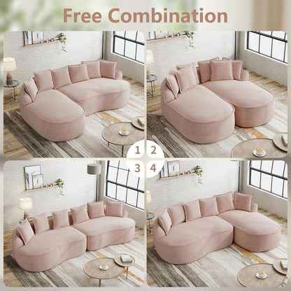Modulares Chenille-Sofa 2-Sitzer mit Chaiselongue – Rosa
