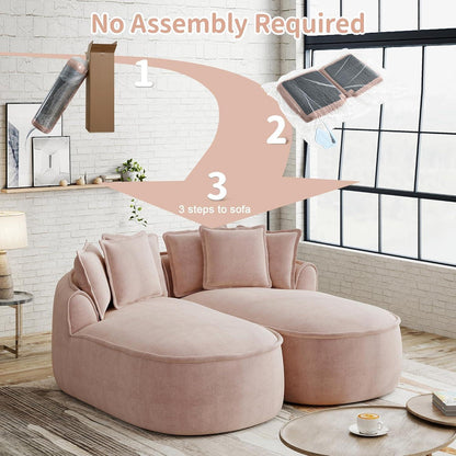 Modulares Chenille-Sofa 2-Sitzer mit Chaiselongue – Rosa