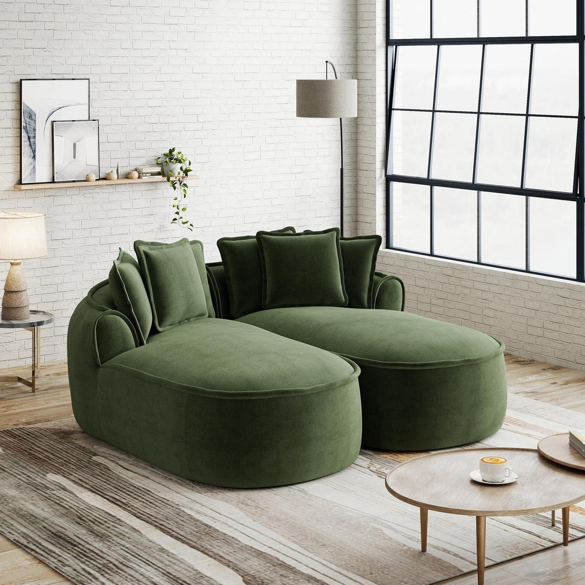 Modulares Chenille-Sofa 2-Sitzer mit Chaiselongue – Grün