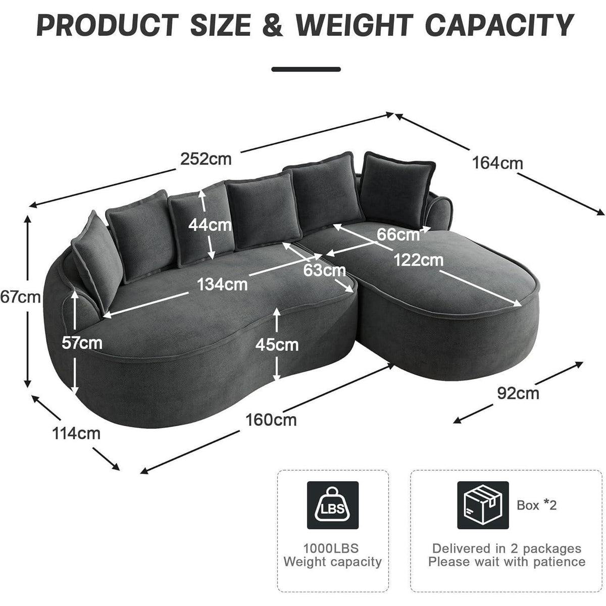 Modulares Sofa Grau – Chenille L-Form mit Chaiselongue