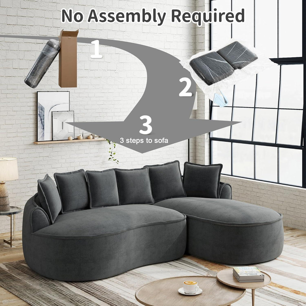Modulares Sofa Grau – Chenille L-Form mit Chaiselongue