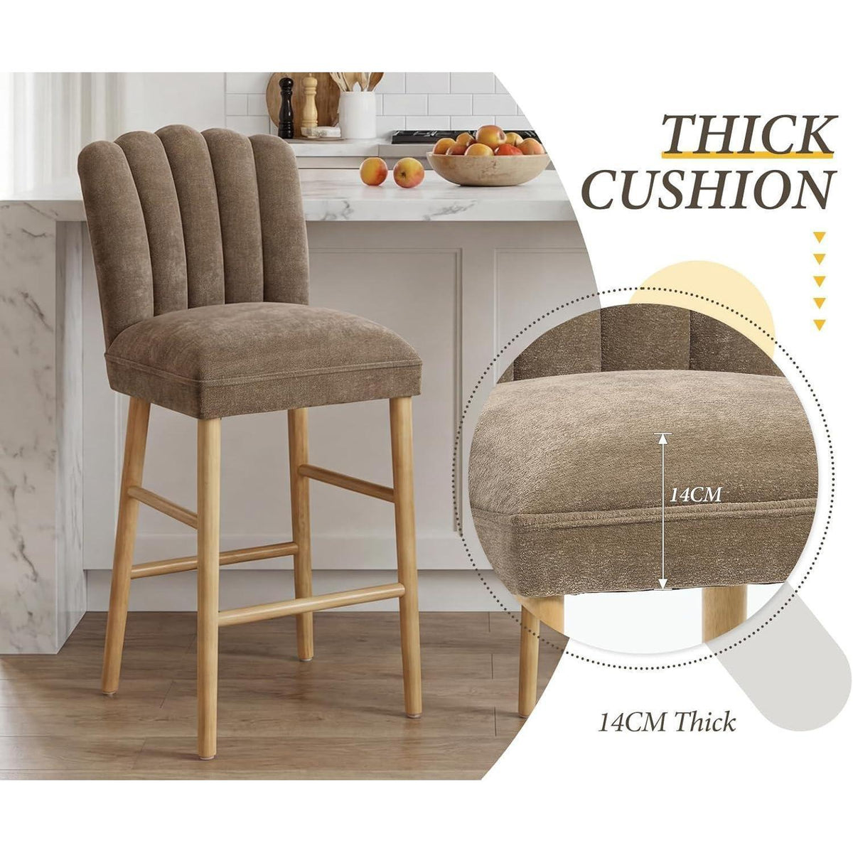 Retro Barhocker Set Braun – 4er Pack mit Chenille & Fußstütze