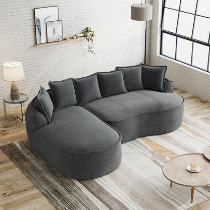 Modulares Sofa Grau | Chenille L-Form mit Chaiselongue & Kissen