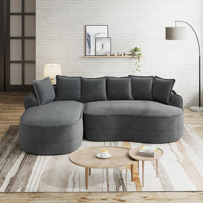 Modulares Sofa Grau | Chenille L-Form mit Chaiselongue & Kissen