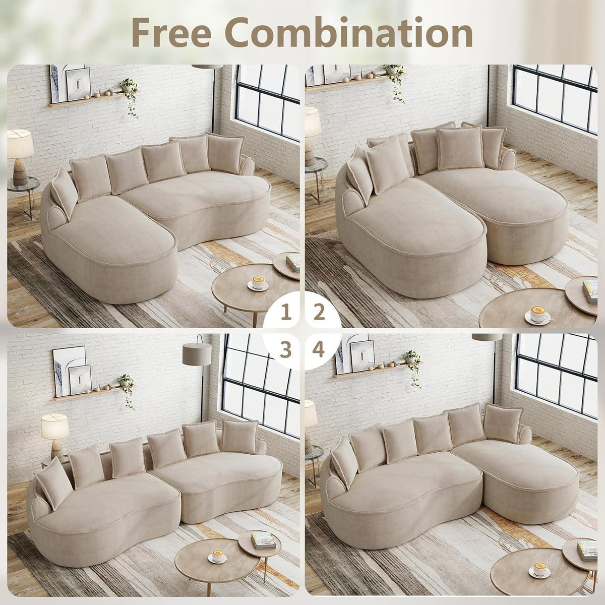 Modulares Chenille Sofa L-Form mit Chaiselongue & Kissen