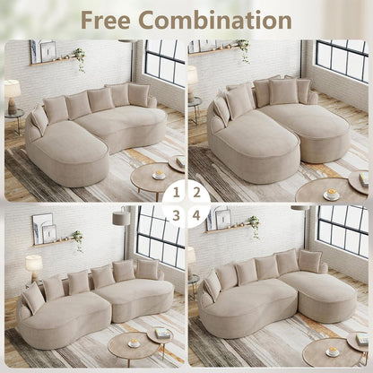 Modulares Chenille Sofa L-Form mit Chaiselongue & Kissen