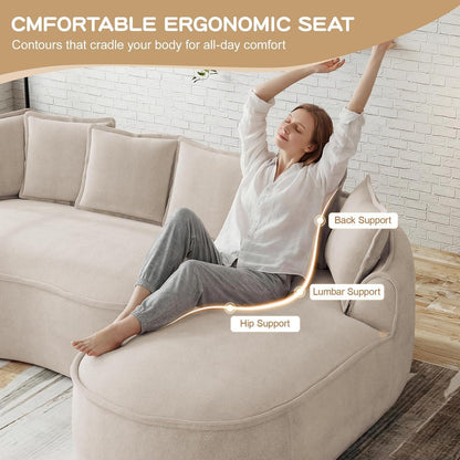 Modulares Chenille Sofa L-Form mit Chaiselongue & Kissen