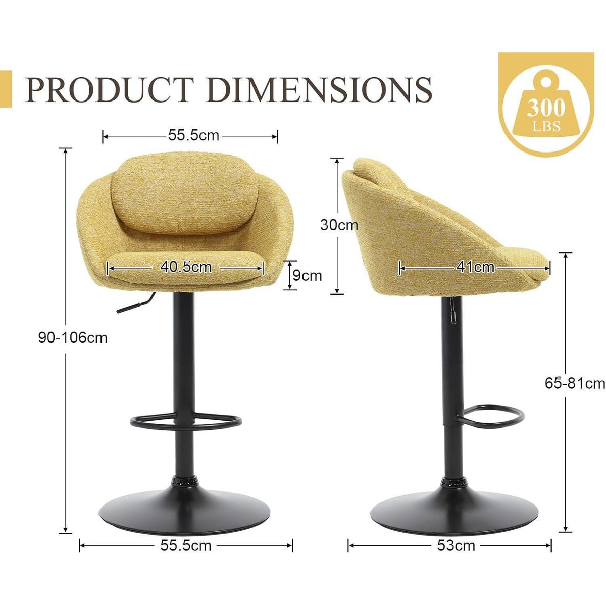 Ya-Home Barhocker 4er Set – Chenille, Höhenverstellbar & Drehbar