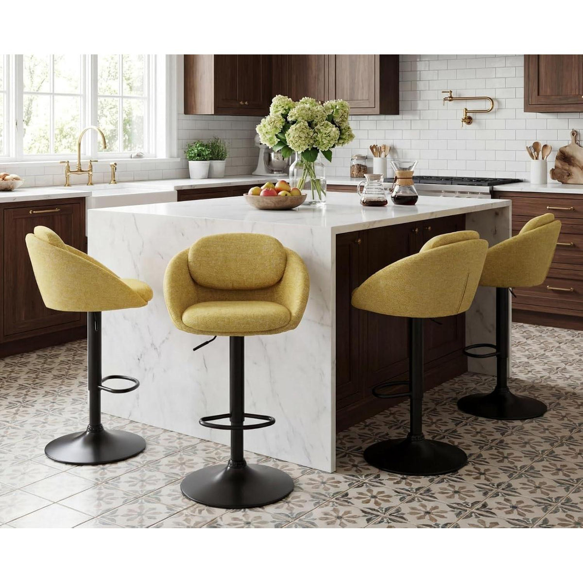Ya-Home Barhocker 4er Set – Chenille, Höhenverstellbar & Drehbar