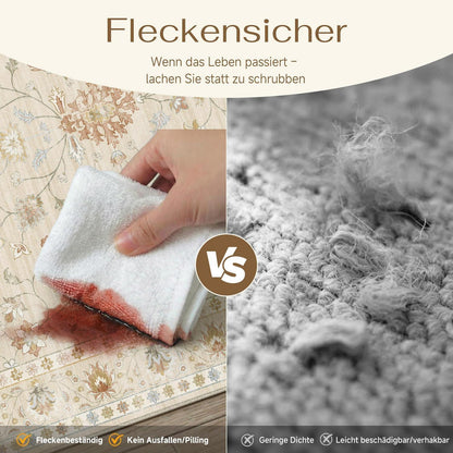 Waschbarer Teppich Wohnzimmer 200x300cm – Hellbeige & Beige Vintage Design