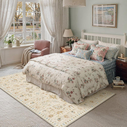 Waschbarer Teppich Wohnzimmer 160x230cm – Hellbeige & Beige Vintage Design