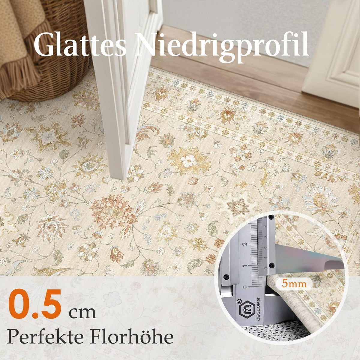 Waschbarer Teppich Wohnzimmer 160x230cm – Hellbeige & Beige Vintage Design