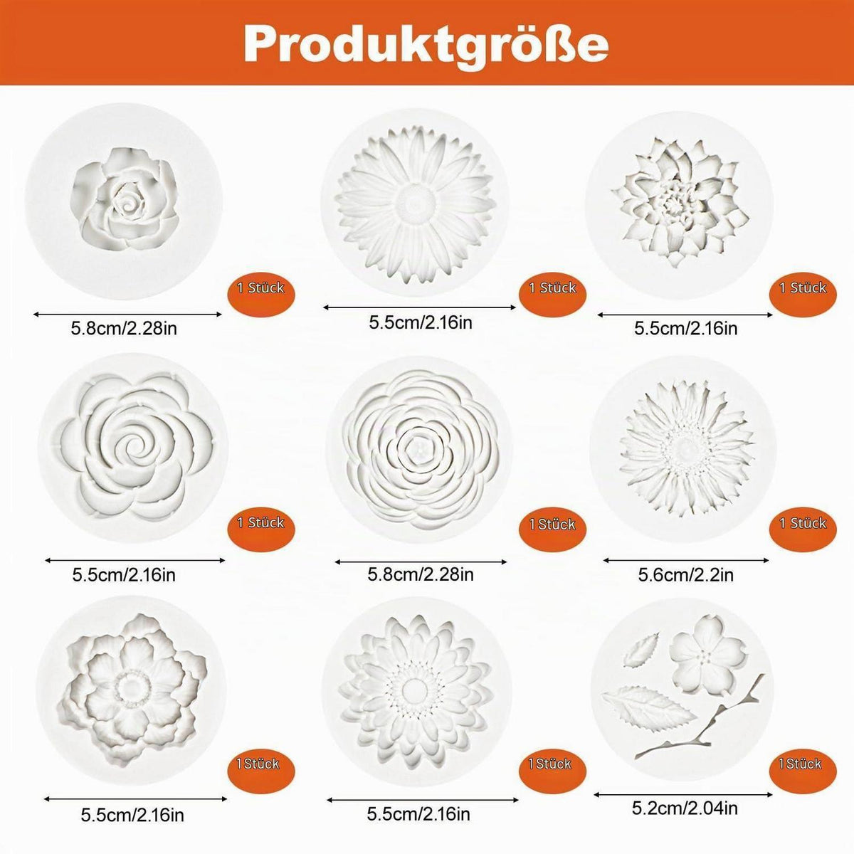 9x Silikonform Blumen 3D für Kerzen, Seife & DIY