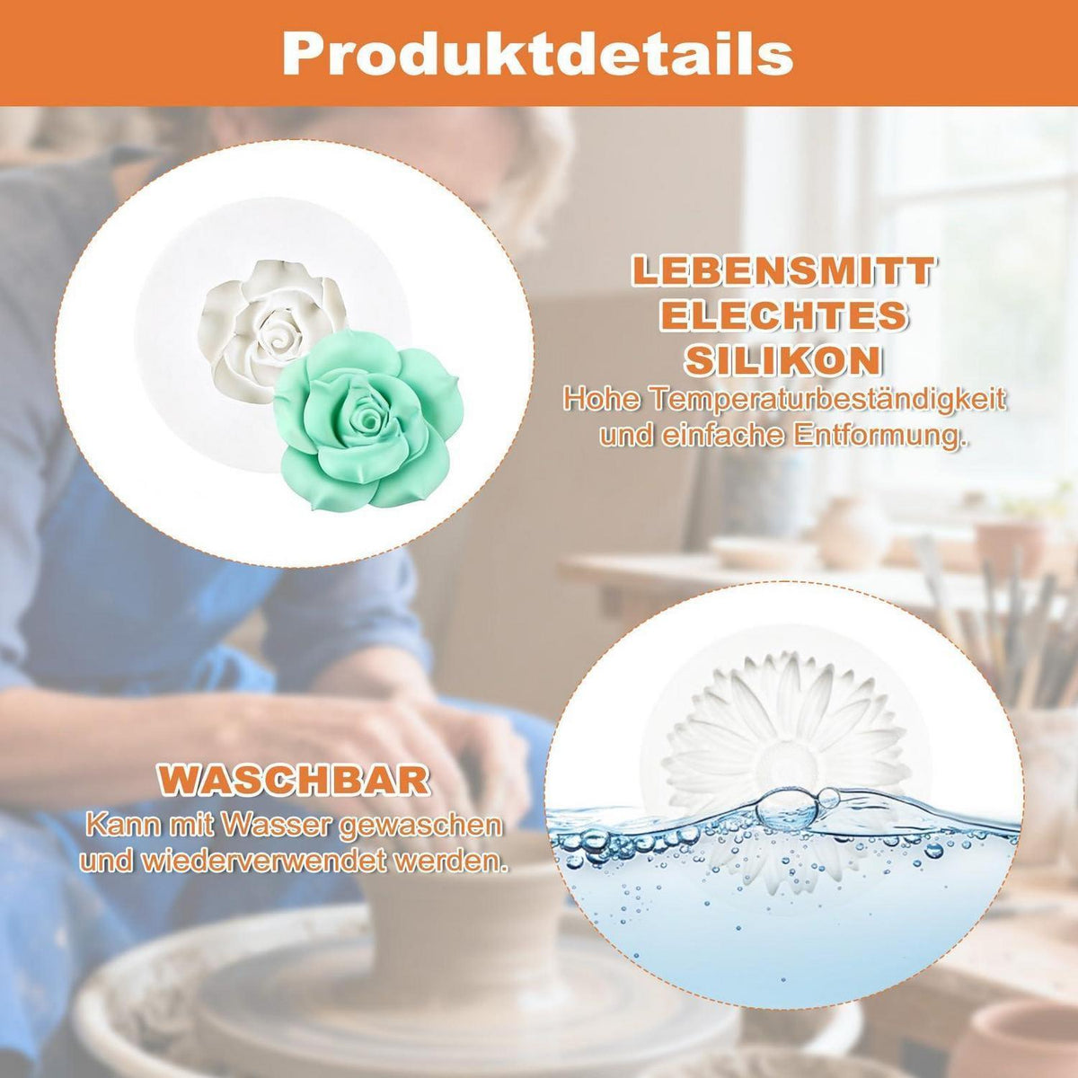 9x Silikonform Blumen 3D für Kerzen, Seife & DIY