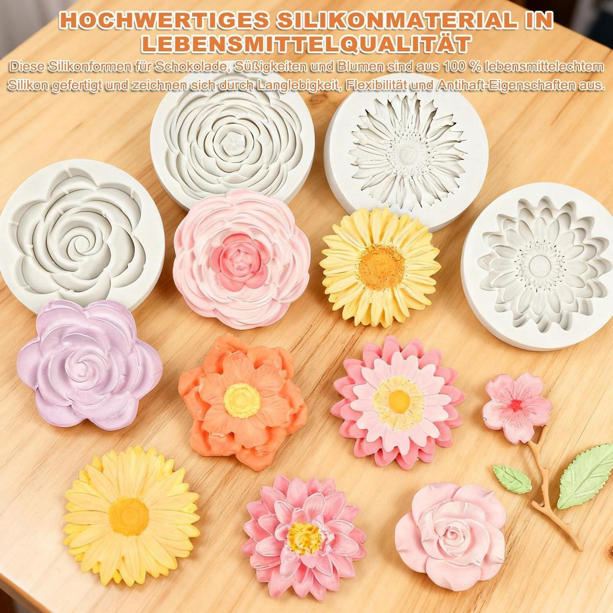 9x Silikonform Blumen 3D für Kerzen, Seife & DIY