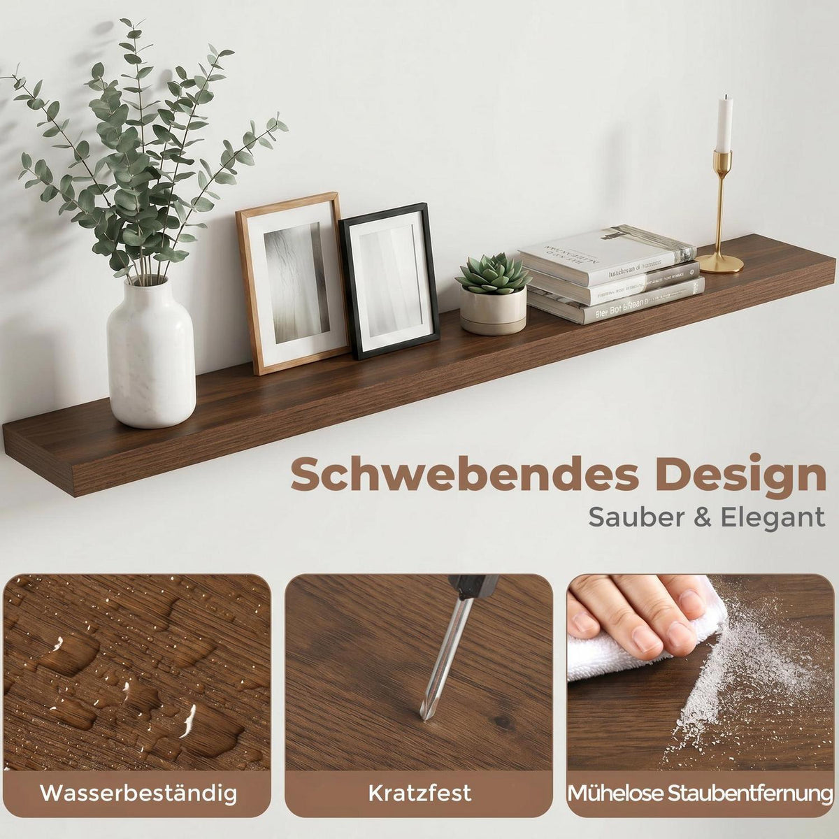 Schweberegal Walnuss Optik 140 cm mit einfacher Montage