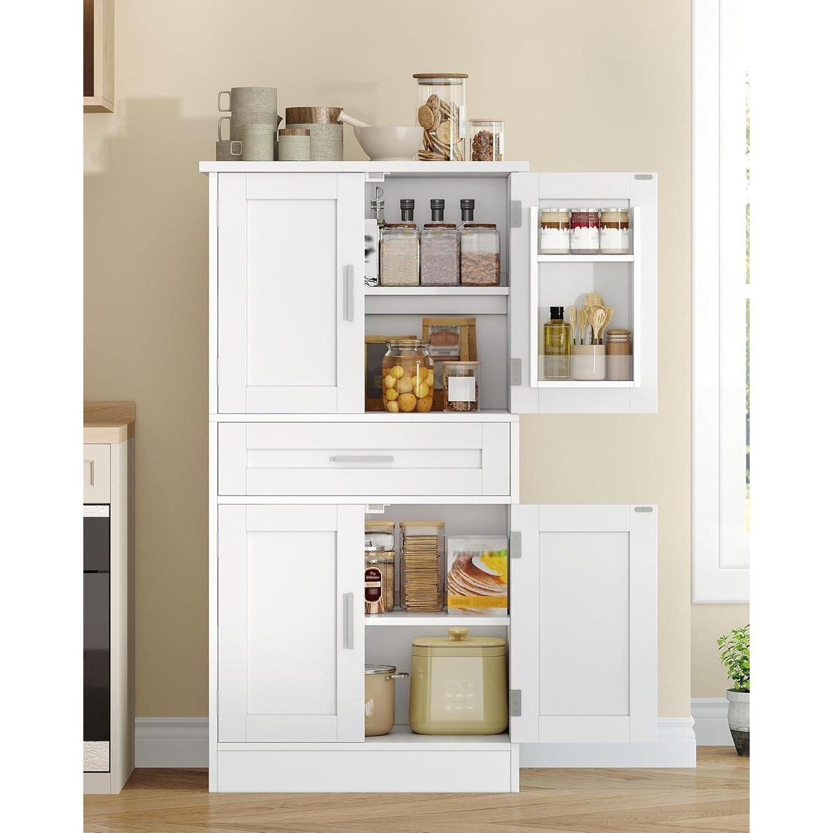 Weißer Buffetschrank mit Regalen & Schublade – Modernes Sideboard