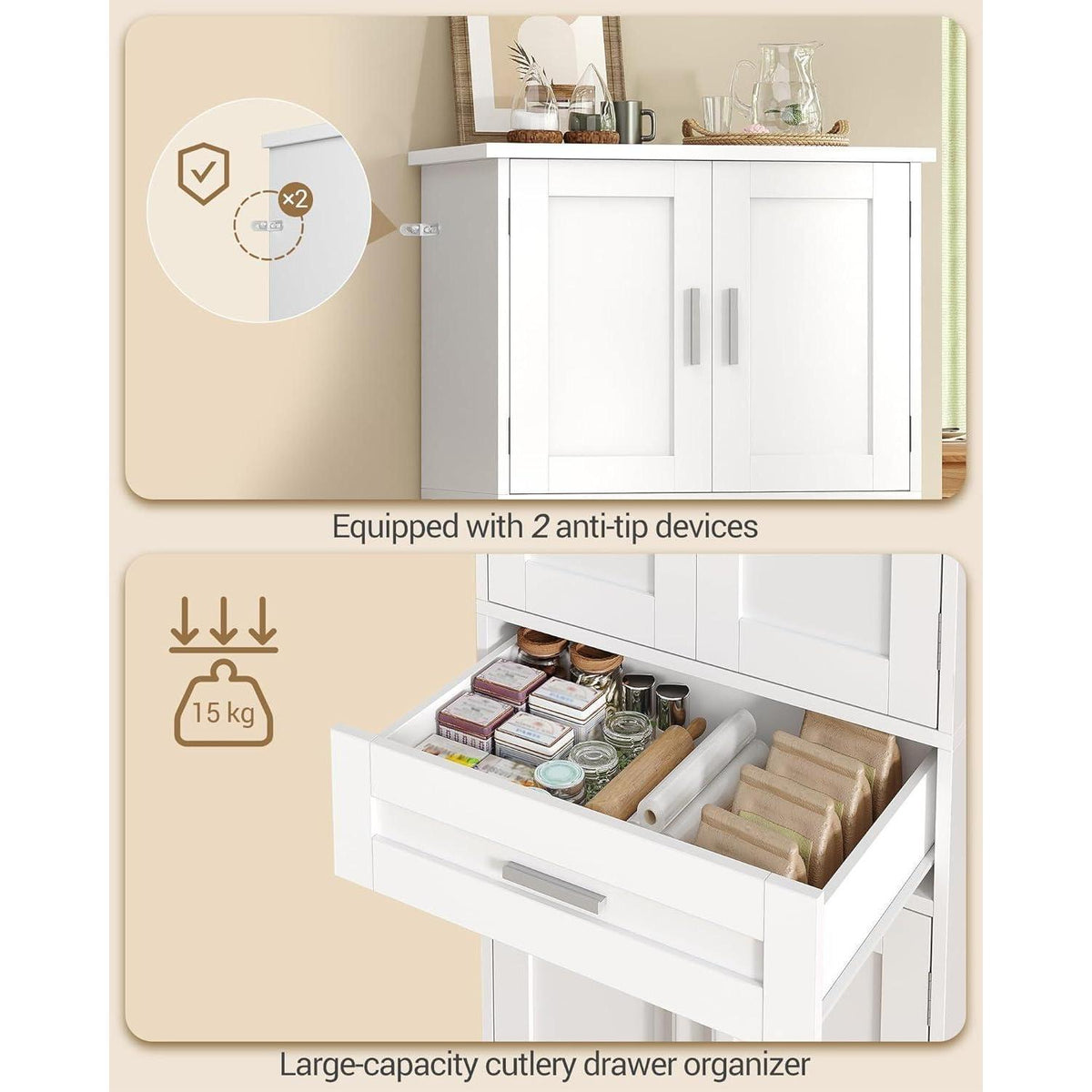 Weißer Buffetschrank mit Regalen & Schublade – Modernes Sideboard