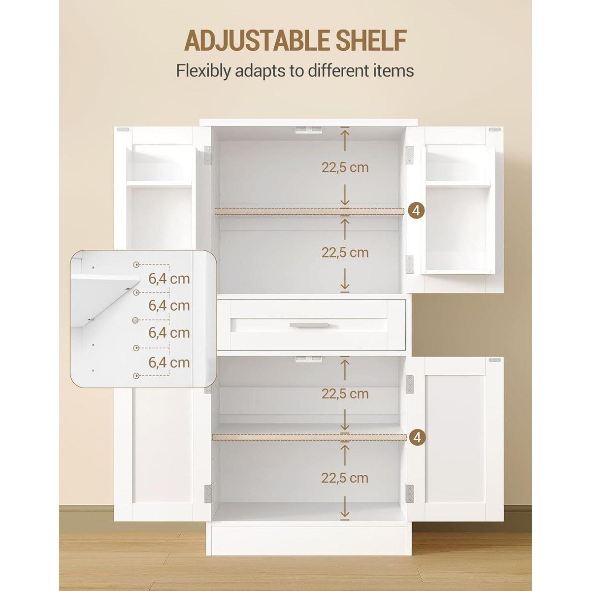 Weißer Buffetschrank mit Regalen & Schublade – Modernes Sideboard