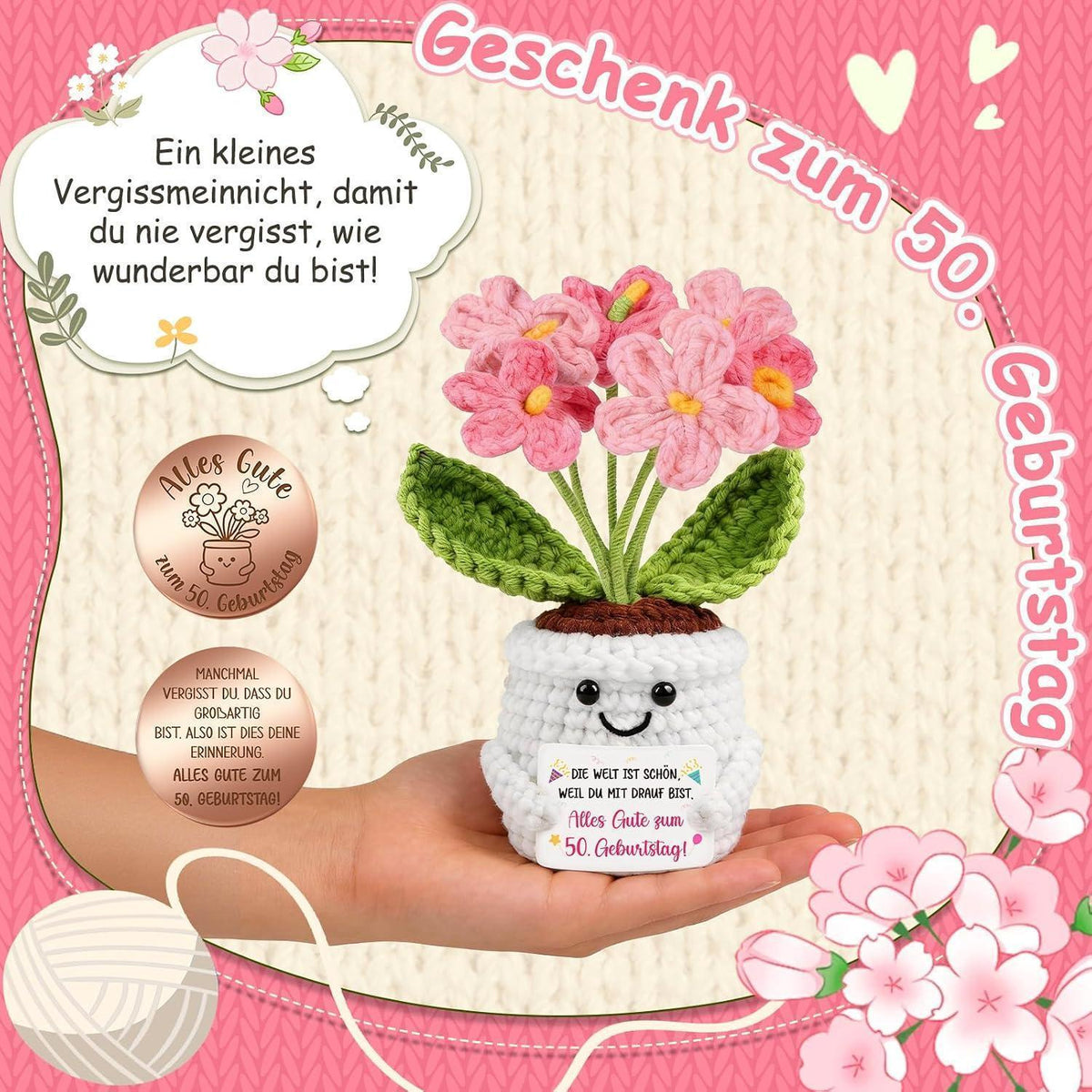 Geschenk 50. Geburtstag Frau - Pocket Hug Vergissmeinnicht