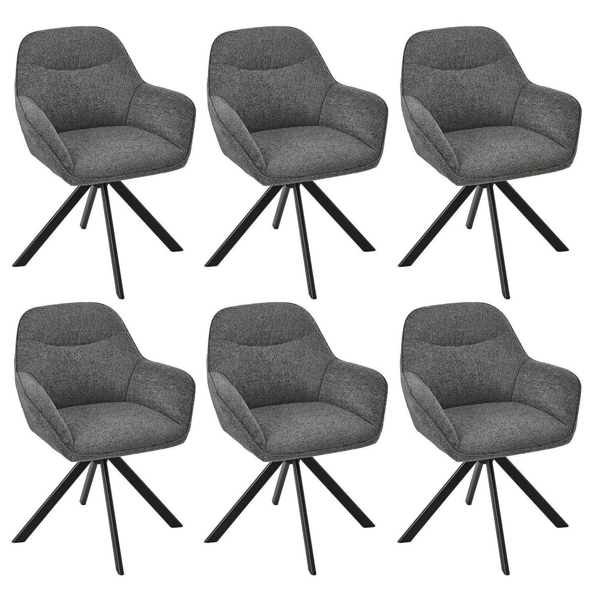 Drehbarer Esszimmerstuhl Set 6x Grau, Chenille Polsterstuhl mit Armlehnen