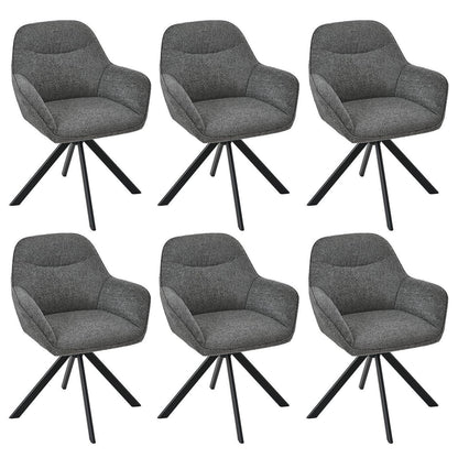 Drehbarer Esszimmerstuhl Set 6x Grau, Chenille Polsterstuhl mit Armlehnen