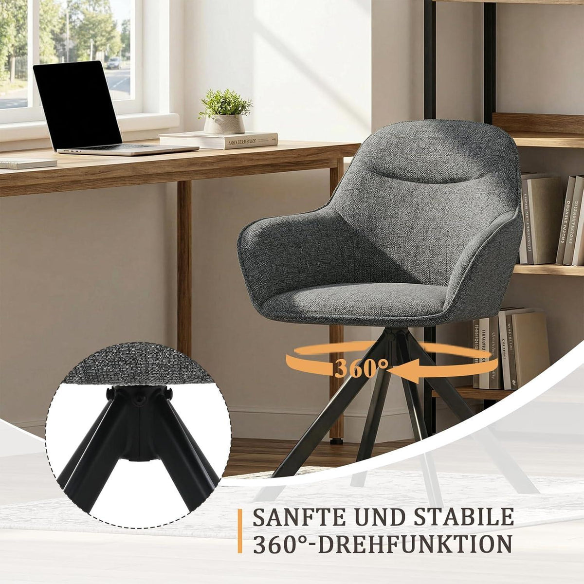 Drehbarer Esszimmerstuhl Set 6x Grau, Chenille Polsterstuhl mit Armlehnen