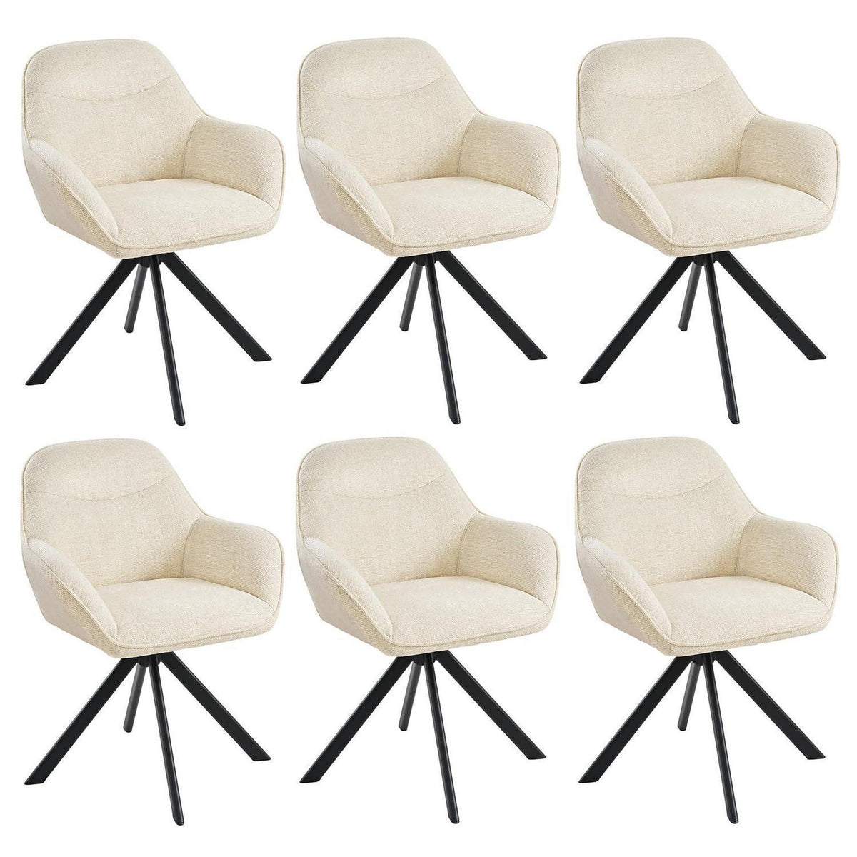 Drehbarer Esszimmerstuhl Set 6er – Cremeweiß, Chenille & Metall
