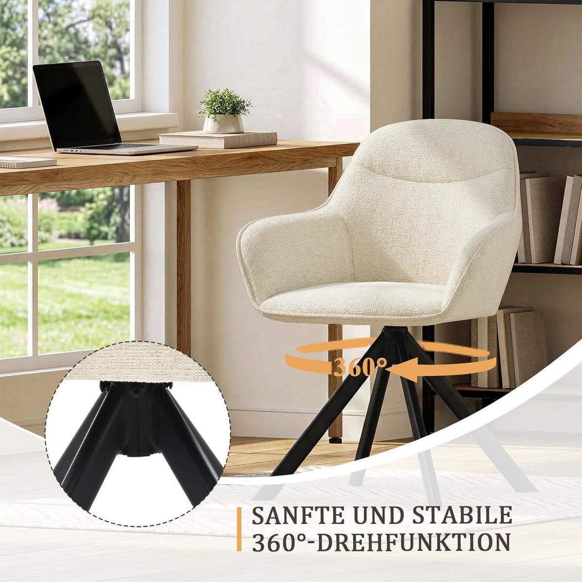 Drehbarer Esszimmerstuhl Set 6er – Cremeweiß, Chenille & Metall