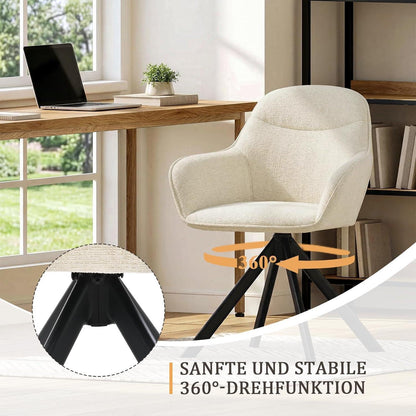 Drehbarer Esszimmerstuhl Set 6er – Cremeweiß, Chenille & Metall