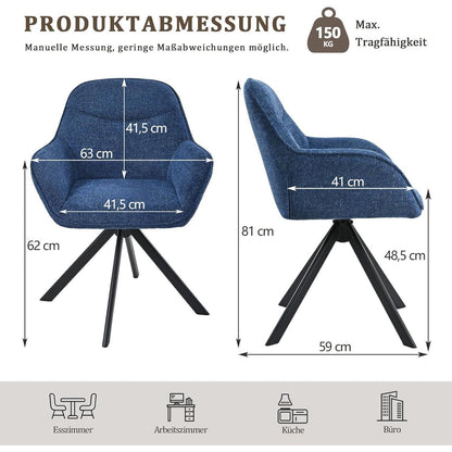 Drehbarer Esszimmerstuhl Set 2x Dunkelblau, Chenille Polsterstuhl