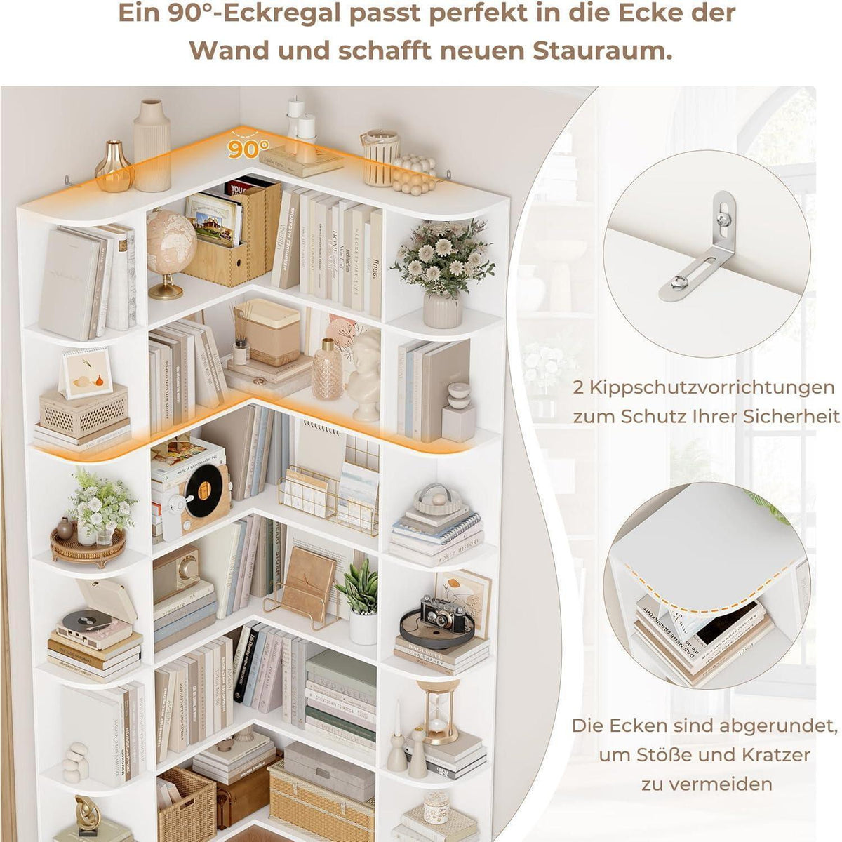 Eckregal L-Form Bücherregal weiß 185 cm