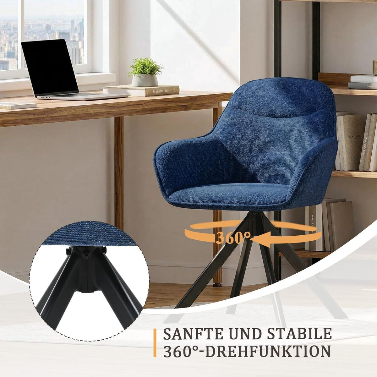 Drehbarer Esszimmerstuhl Set 4er – Dunkelblau, Chenille