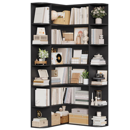 Eckregal L-Form Bücherregal 185 cm mit 6 Ebenen Schwarz