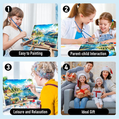 Malen nach Zahlen Berge mit Rahmen – Landschaftsbild DIY Set