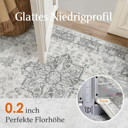 Vintage Teppich Grau 240x300cm Waschbar Rechteckig Wohnzimmer