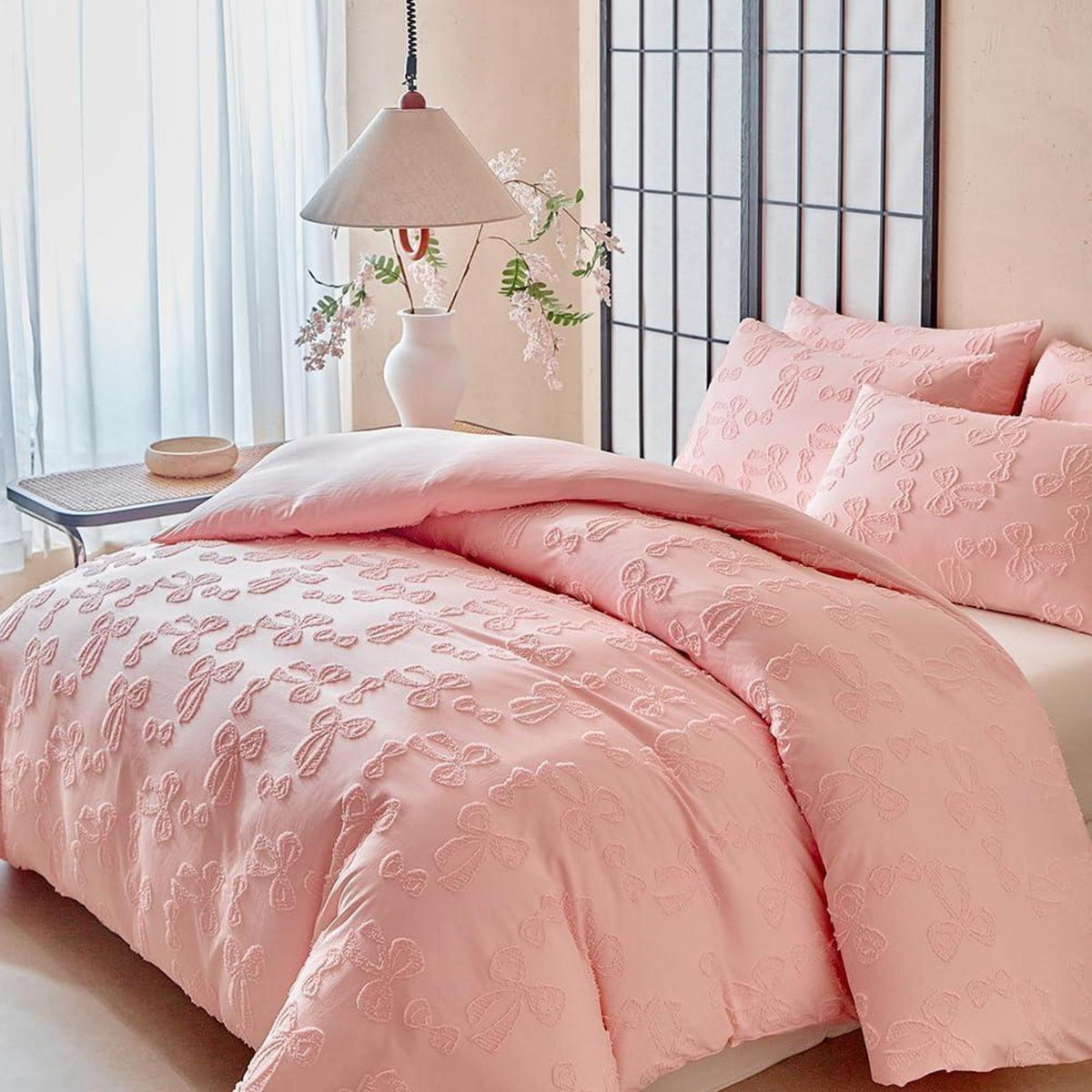 Boho Bettwäsche Set getuftet Rosa 135x200