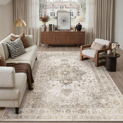 Vintage Teppich Beige 240x300cm Waschbar Rechteckig Wohnzimmer