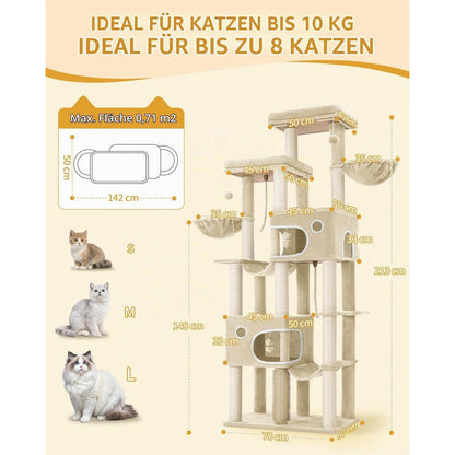 XXL Kratzbaum für Maine Coon Katzen – 213 cm Katzenbaum mit Höhlen