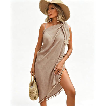 Sarong Damen Pareo Strandkleid Khaki Einheitsgröße