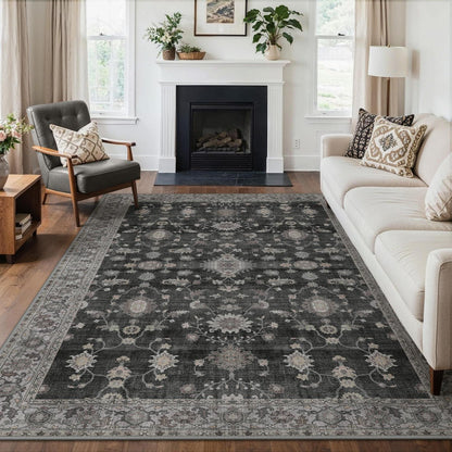 Vintage Teppich Wohnzimmer 200x290 cm Anthrazit Rechteck