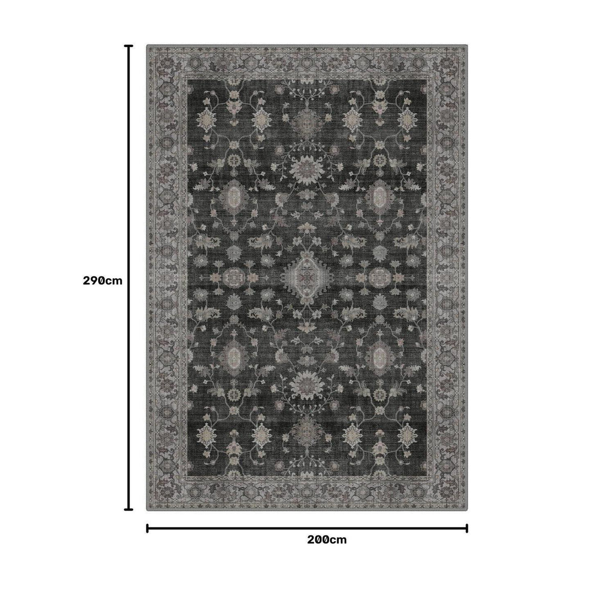 Vintage Teppich Wohnzimmer 200x290 cm Anthrazit Rechteck