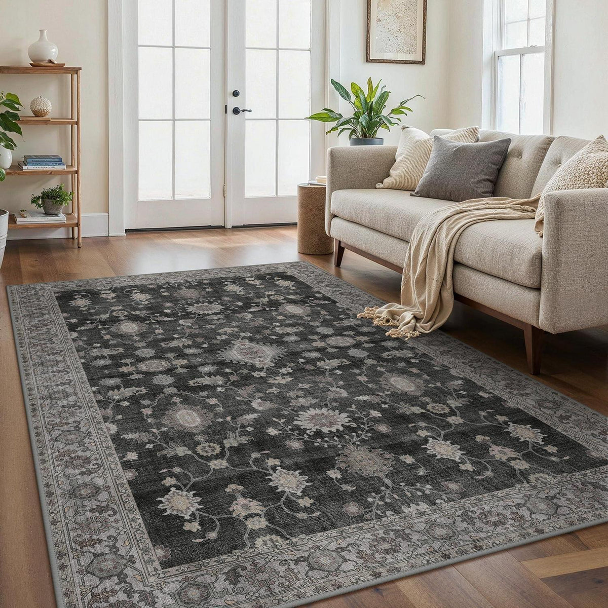 Vintage Teppich Wohnzimmer 200x290 cm Anthrazit Rechteck