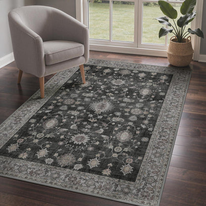Vintage Teppich Wohnzimmer 160x230 cm Anthrazit Rechteck
